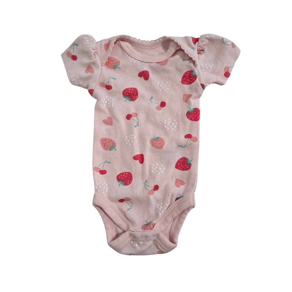 Koala Baby Kids Bodysuit Pink Strawberry Cherry Heart Print NB
